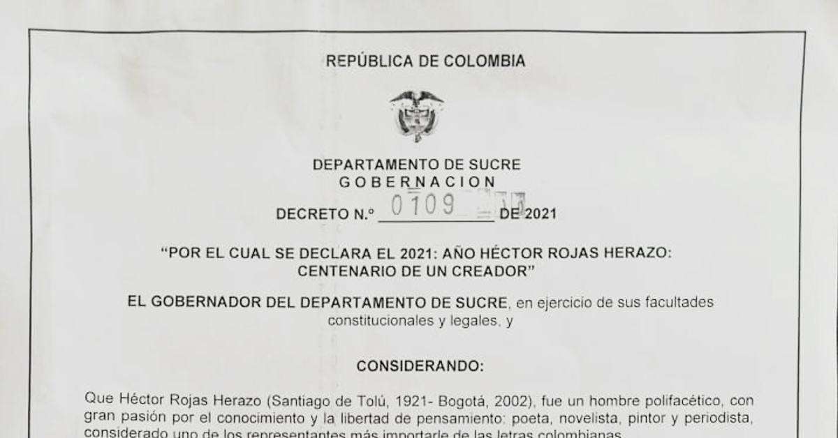 Lee más sobre el artículo Gobernador de Sucre declara 2021 como año Héctor Rojas Herazo: centenario de un creador.